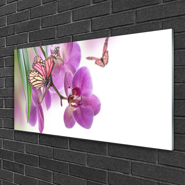 Quadro vetro Farfalle Fiori Natura 100x50 cm 2 appendini