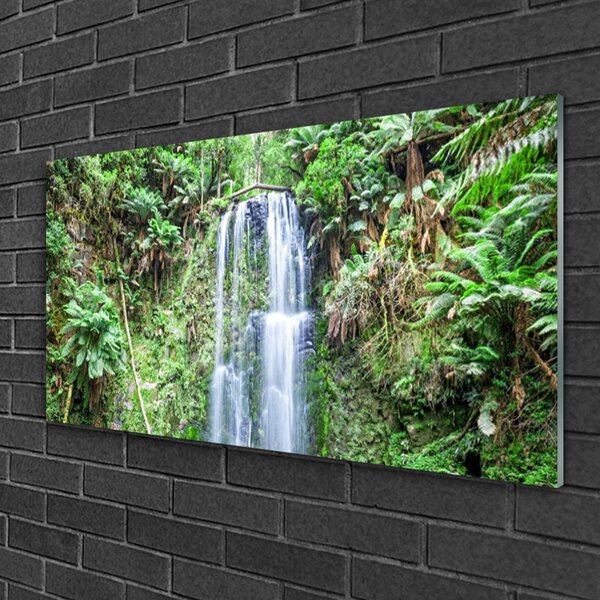 Quadro in vetro Cascata Alberi Natura 100x50 cm 2 appendini