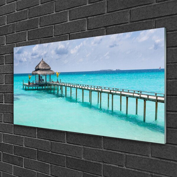 Quadro in vetro Architettura del ponte sul mare 100x50 cm 2 appendini