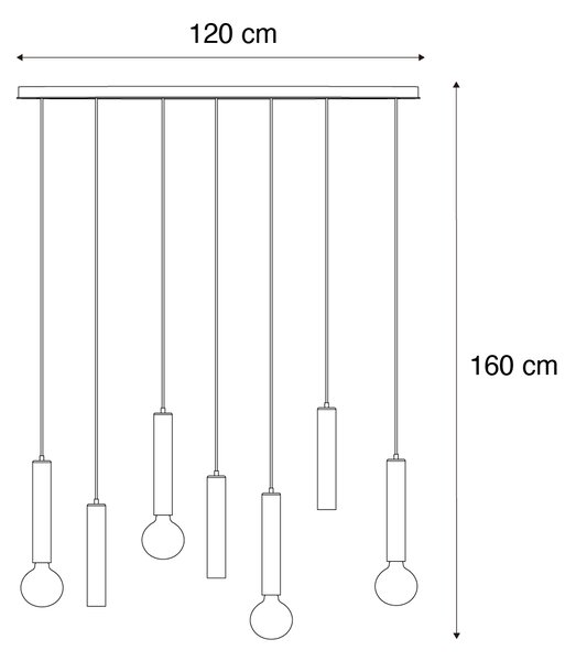 Lampada a sospensione di design ovale nera 7 luci - Tuba