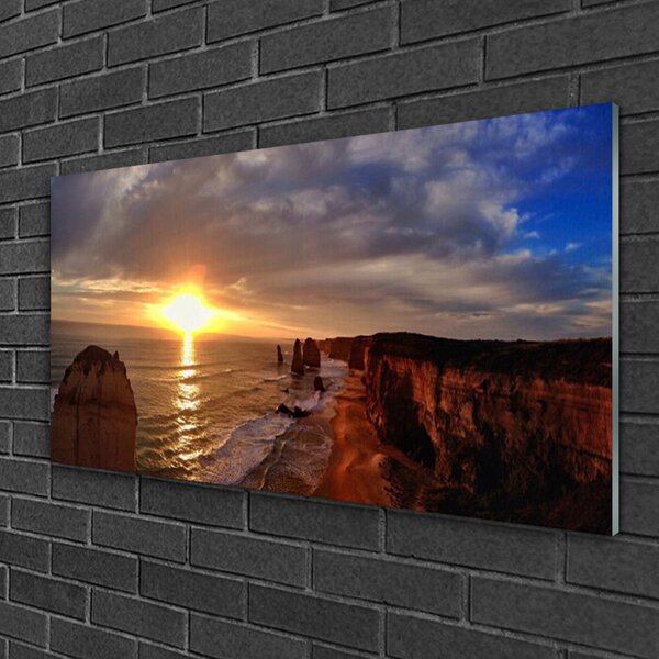 Quadro in vetro Paesaggio del sole del mare 100x50 cm 2 appendini