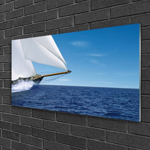 Quadro su vetro Barca Mare Paesaggio 100x50 cm 2 appendini