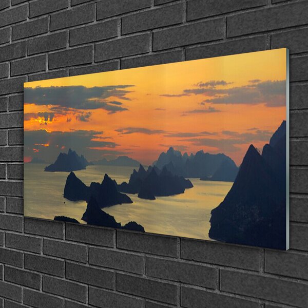 Quadro in vetro Mare Rocce Montagne Paesaggio 100x50 cm 2 appendini