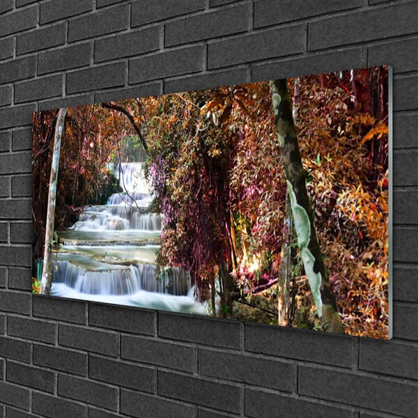 Quadro di vetro Cascata Foresta Natura 100x50 cm 2 appendini