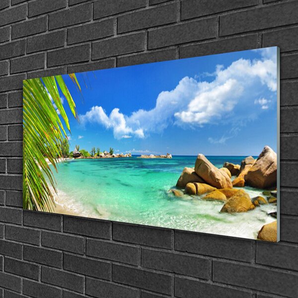 Quadro in vetro Paesaggio del mare di rocce 100x50 cm 2 appendini