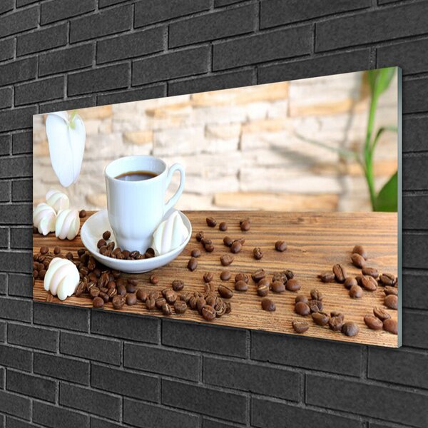 Quadro in vetro Tazza a forma di chicco di caffè Cucina 100x50 cm 2 appendini