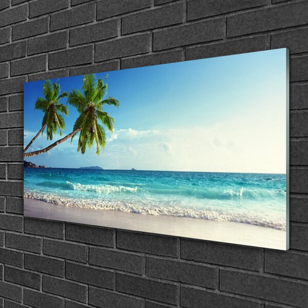 Quadro in vetro Spiaggia di mare Palm Landscape 100x50 cm 2 appendini