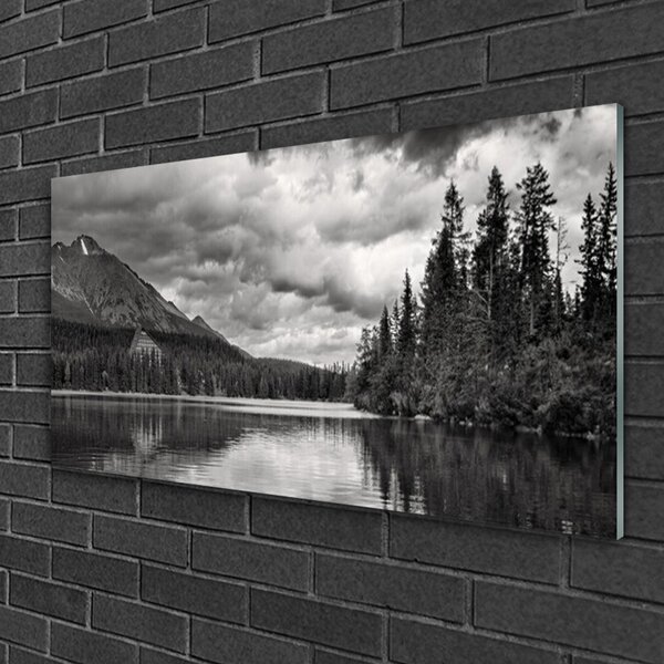 Quadro in vetro Montagna Foresta Lago Natura 100x50 cm 2 appendini