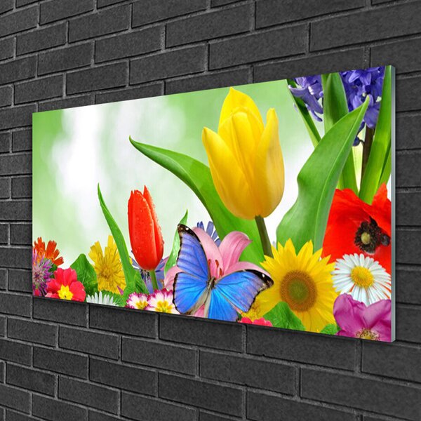 Quadro in vetro Farfalla Fiori Natura 100x50 cm 2 appendini