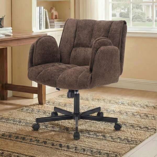 Sedia da ufficio per l'home office, sedia girevole con rotelle, sedia da ufficio girevole con braccioli pieghevoli, capacità di carico 150 kg, regolabile in altezza, caffè
