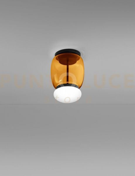 Faro lampada da soffitto s ambra scura bianco montatura nero opaco 