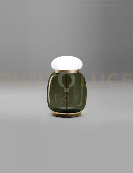 Faro lampada da tavolo g verde antico bianco montatura ottone verni