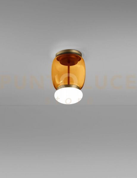 Faro lampada da soffitto s ambra scura bianco montatura ottone vern