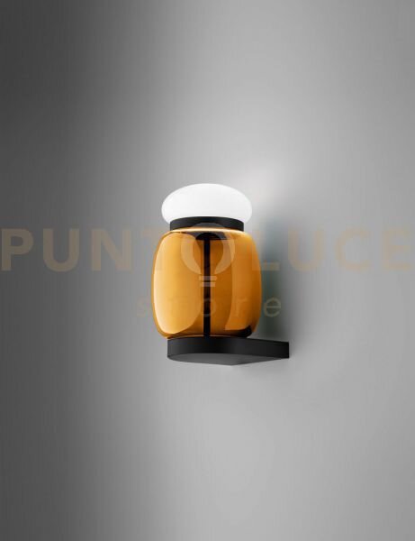 Faro applique a parete s ambra scura bianco montatura nero opaco 2 