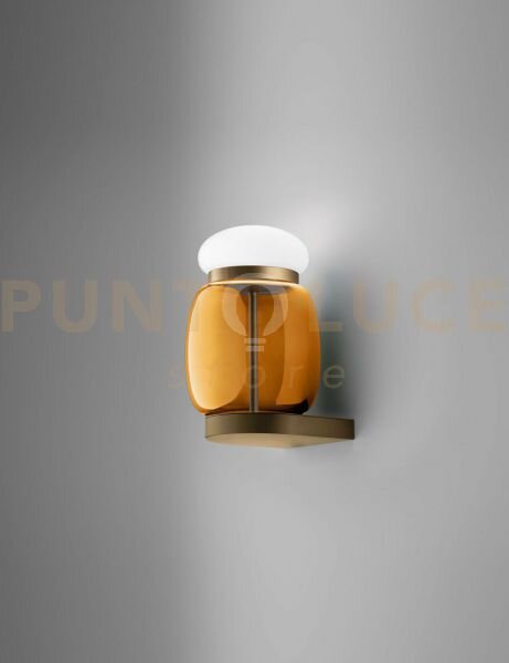 Faro applique a parete s ambra scura bianco montatura ottone vernic