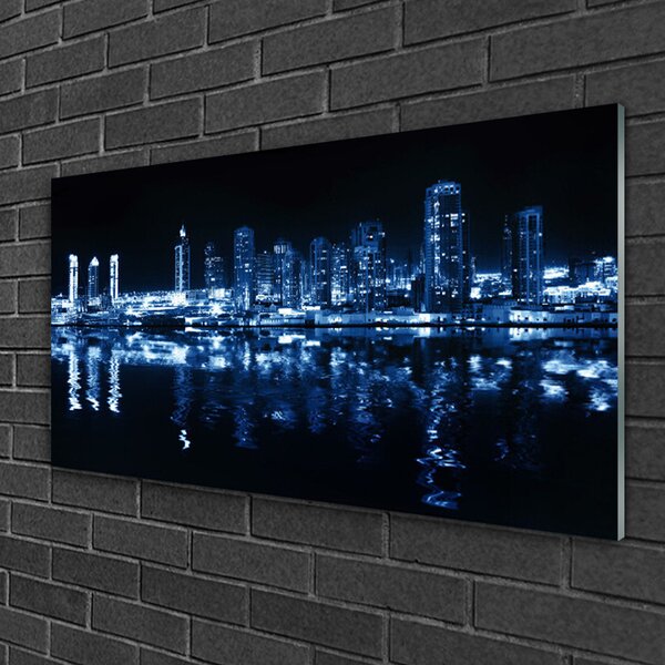 Quadro su vetro Città Grattacieli Case 100x50 cm 2 appendini