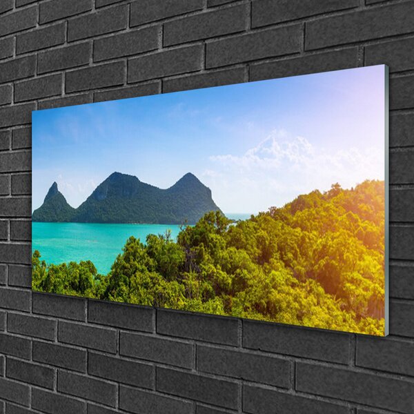 Quadro in vetro Montagne Mare Alberi Paesaggio 100x50 cm 2 appendini