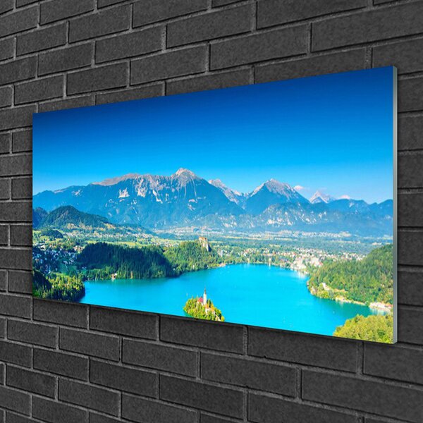 Quadro vetro Paesaggio del lago di montagna 100x50 cm 2 appendini
