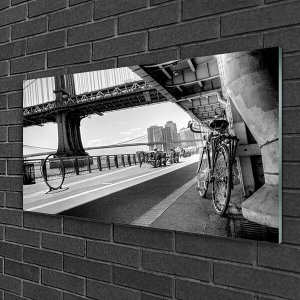 Quadro vetro Architettura della bicicletta a ponte 100x50 cm 2 appendini