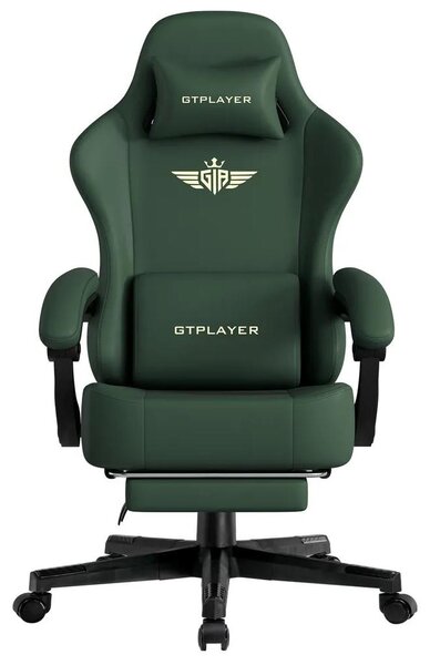 GTPLAYER sedia da gioco Poltrona da gioco ergonomica Sedia da scrivania Sedia da ufficio con cuscino di seduta in Pelle finta e piuma, braccioli di collegamento, con poggiapiedi