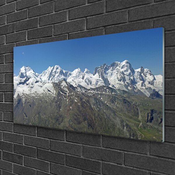 Quadro di vetro Montagne Neve Paesaggio 100x50 cm 2 appendini