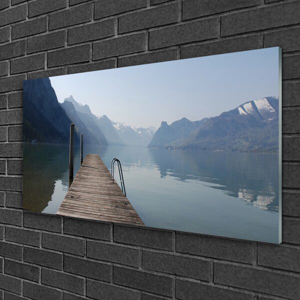 Quadro in vetro Molo Lago Montagne Paesaggio 100x50 cm 2 appendini