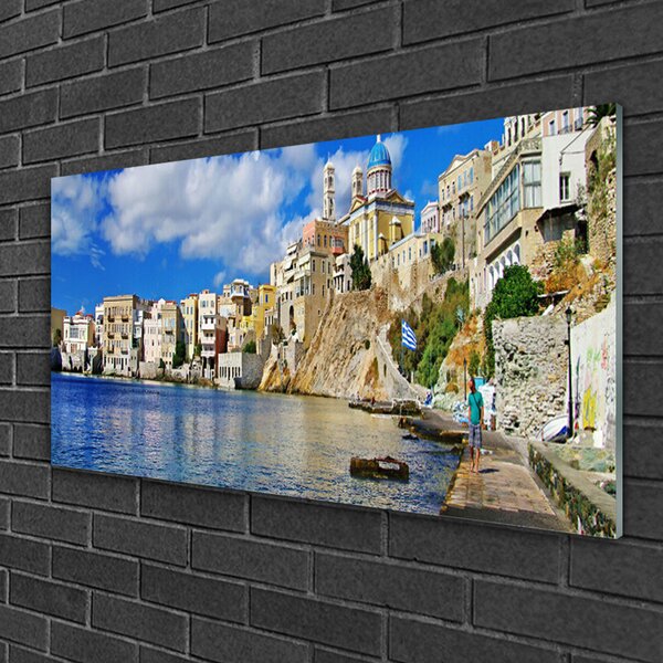 Quadro di vetro Architettura della città e del mare 100x50 cm 2 appendini
