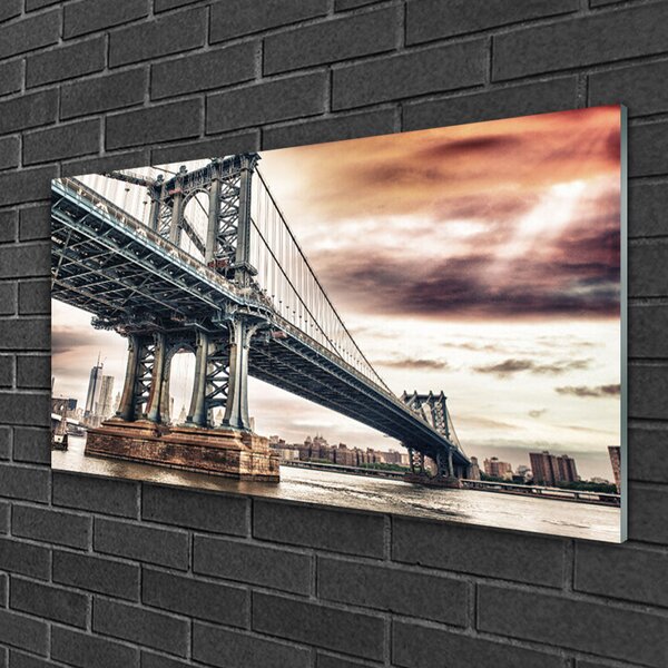 Quadro di vetro Architettura della città del ponte 100x50 cm 2 appendini