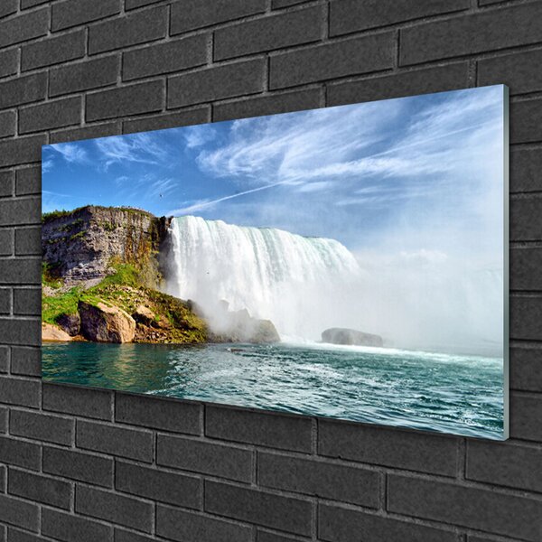 Quadro in vetro Cascata Mare Natura 100x50 cm 2 appendini