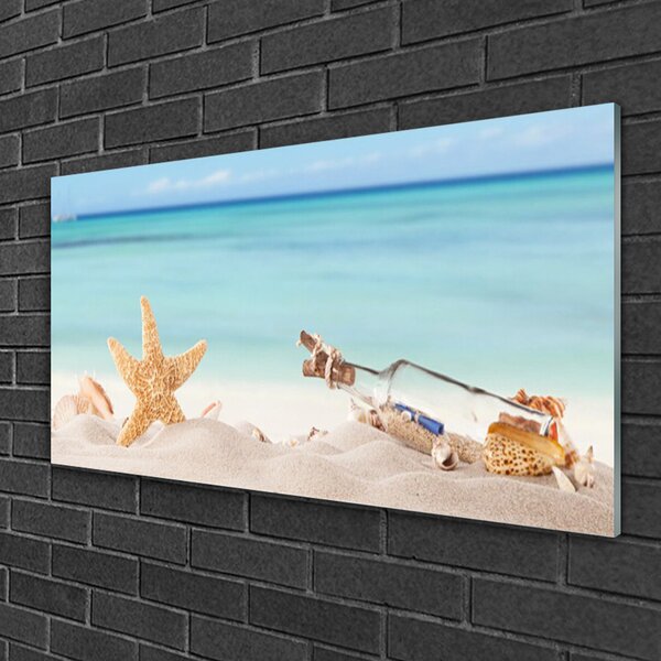 Quadro su vetro Conchiglie di stelle marine sulla spiaggia 100x50 cm 2 appendini