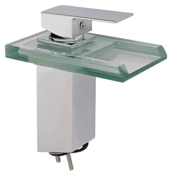 Miscelatore per lavabo a cascata a LED - Bocchetta in vetro - LED con cambio di colore in base alla temperatura - Alimentazione a batteria 5V - Miscelatore per acqua calda e fredda - Argento