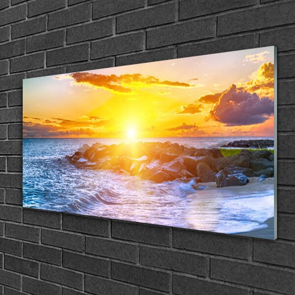 Quadro vetro Costa del mare al tramonto 100x50 cm 2 appendini