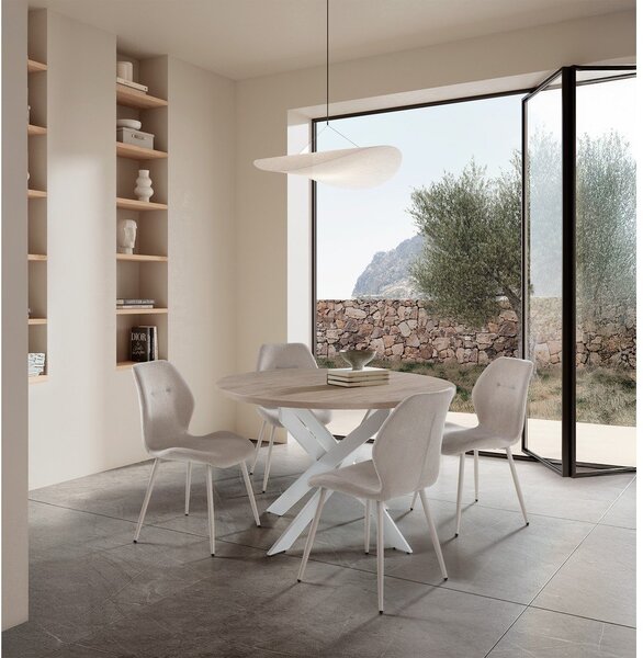 Sedie da pranzo in set color crema in imbottito 4 pz Ansu – Marckeric