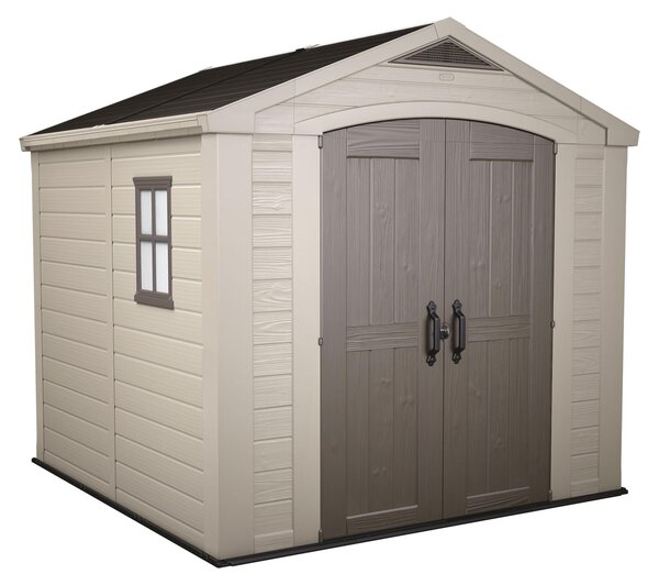 Factor 8x8 - Casetta da Giardino 256,50x243x255 cm 2 Ante per deposito attrezzi finitura effetto legno in Resina Beige