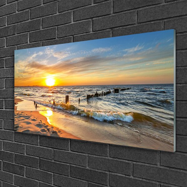 Quadro su vetro Spiaggia Mare Tramonto 100x50 cm 2 appendini