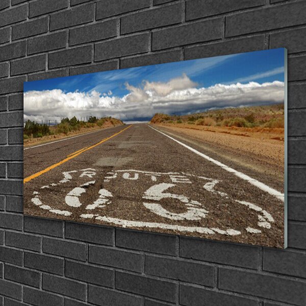 Quadro in vetro Strada sull'autostrada del deserto 100x50 cm 2 appendini