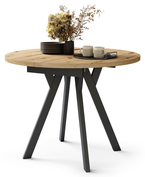 ALMO Rovere Artisan/gambe nere - TAVOLO ROTONDO ALLUNGABILE CON GAMBE A Y LOFT / INDUSTRIALE PER SALONE / SALA DA PRANZO