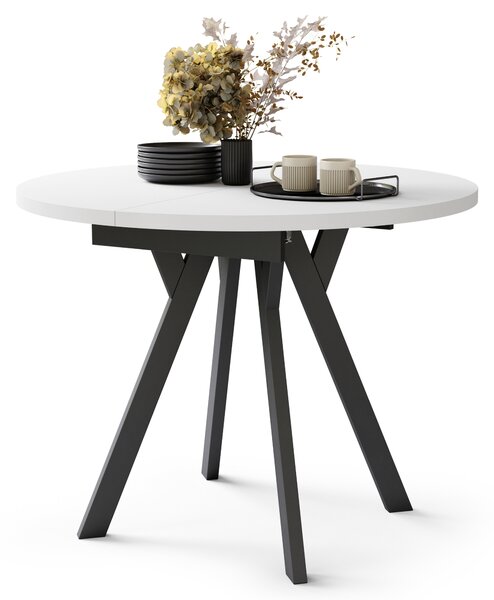ALMO Bianco Opaco/gambe nere - TAVOLO ROTONDO ALLUNGABILE CON GAMBE A Y LOFT / INDUSTRIALE PER SALONE / SALA DA PRANZO