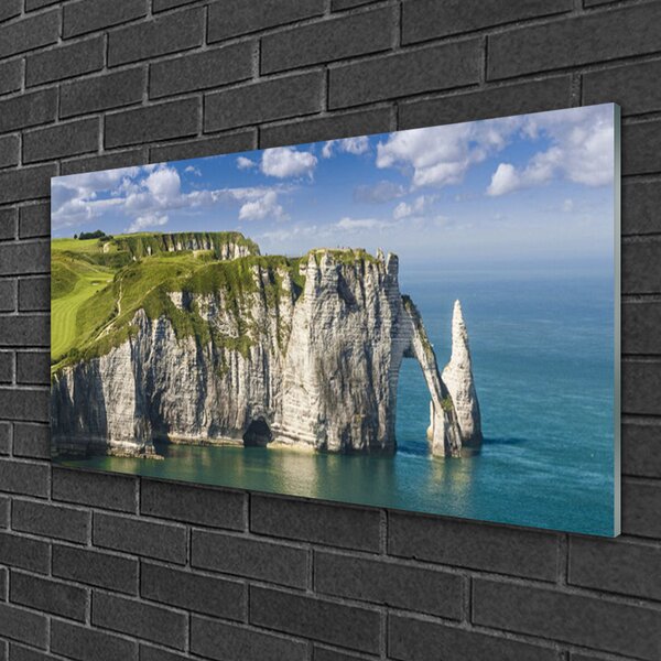 Quadro in vetro Scogliere Mare costiero 100x50 cm 2 appendini