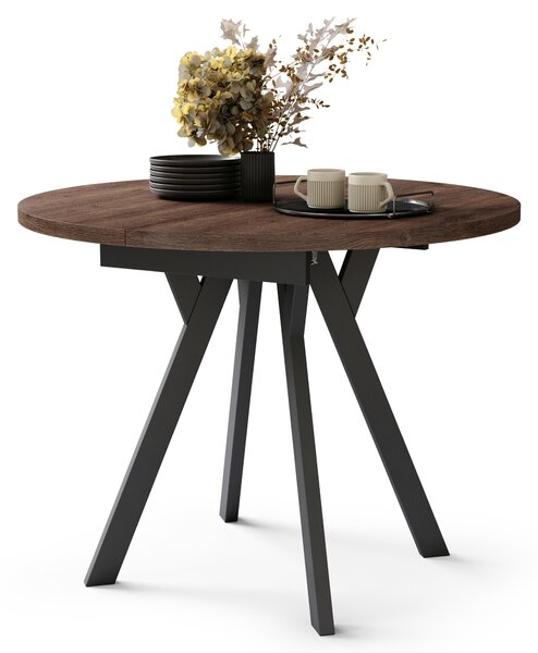 ALMO Rovere Marrone/gambe nere - TAVOLO ROTONDO ALLUNGABILE CON GAMBE A Y LOFT / INDUSTRIALE PER SALONE / SALA DA PRANZO