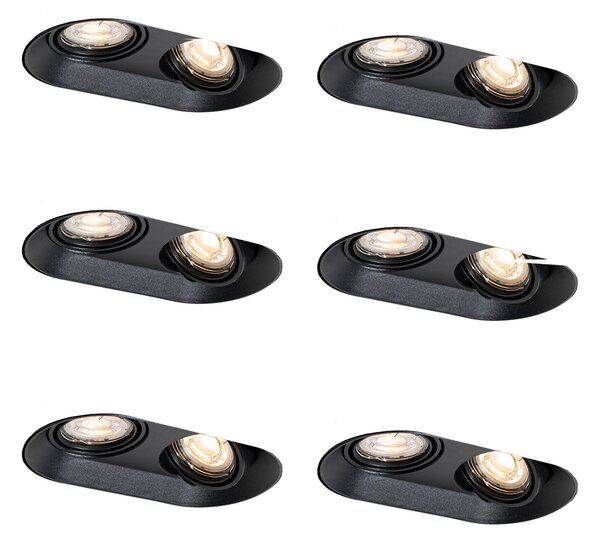 Set di 6 faretti da incasso arrotondati neri GU10 50mm 2-luci - Hubs