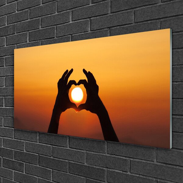 Quadro in vetro Mani Cuore Sole Amore 100x50 cm 2 appendini