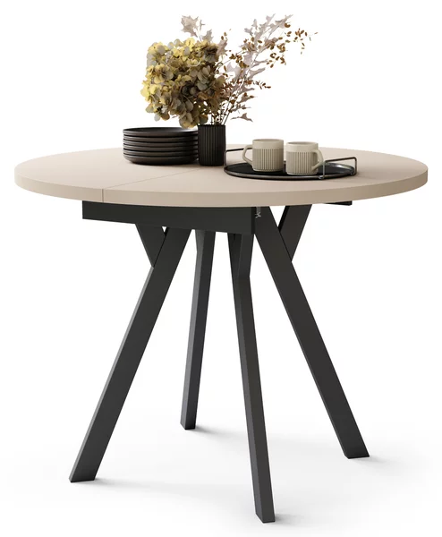ALMO Beige/gambe nere - TAVOLO ROTONDO ALLUNGABILE CON GAMBE A Y LOFT / INDUSTRIALE PER SALONE / SALA DA PRANZO