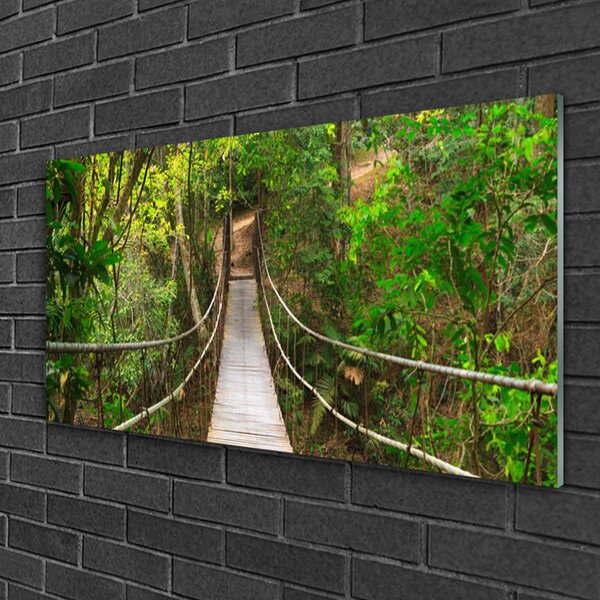Quadro di vetro Ponte nella giungla della foresta pluviale 100x50 cm 2 appendini