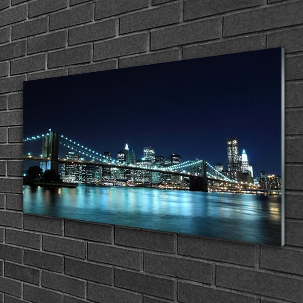 Quadro in vetro Notte dell'architettura a Bridge City 100x50 cm 2 appendini