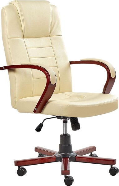 BELIANI sedia da ufficio beige girevole in pelle regolabile in altezza cuscini aggiuntivi funke massaggio posteriore riscaldato
