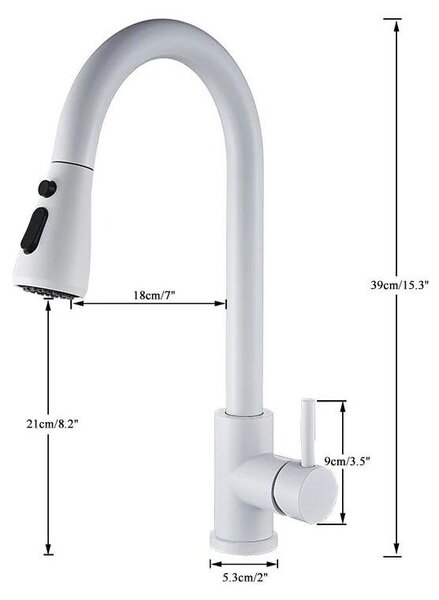 Miscelatore per lavello da cucina – Miscelatore estraibile – Miscelatore per acqua calda e fredda – Rotazione a 360° – Montaggio su un foro – Ottone – Bianco