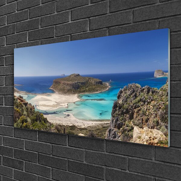 Quadro di vetro Isola Mare Spiaggia Montagne 100x50 cm 2 appendini