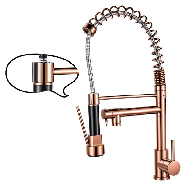 Rubinetto da cucina UnboxG con uscita separata per il filtro dell'acqua, soffione estraibile con molla, 2 tipi di getto, girevole a 360°, per acqua calda e fredda, realizzato in ottone senza piombo