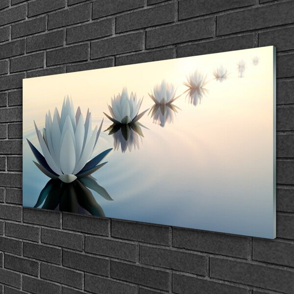 Quadro vetro Ninfee Fungo bianco 100x50 cm 2 appendini